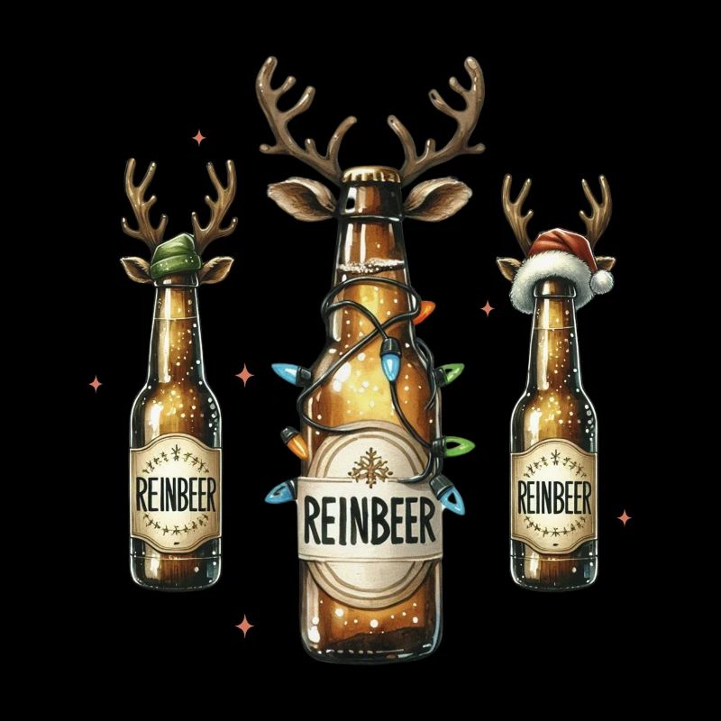 Funny Christmas Beer Deer Bottles Illustration