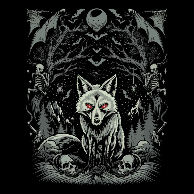 Dunkle Cottagecore Ästhetik Wolf im Mondschein