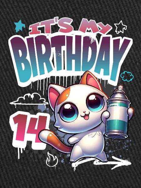 Graffiti de chat 14e anniversaire