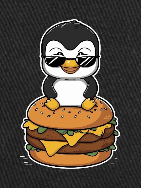 Cool penguin with burger