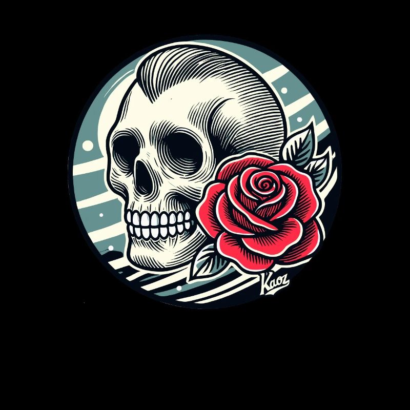 Retro-Schädel und Rose