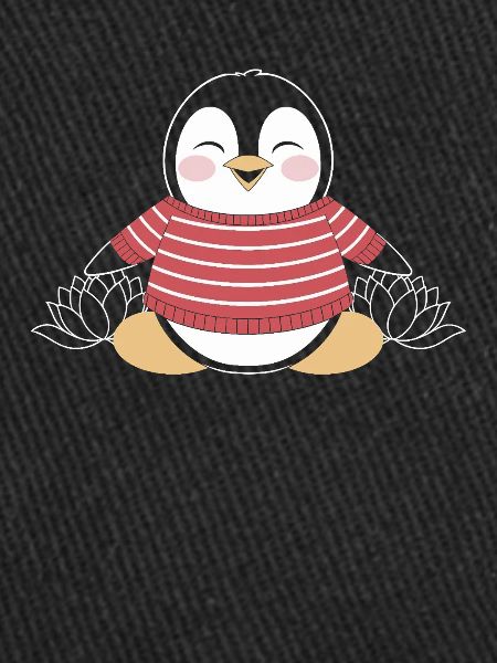 Meditierender Pinguin im Streifenpullover