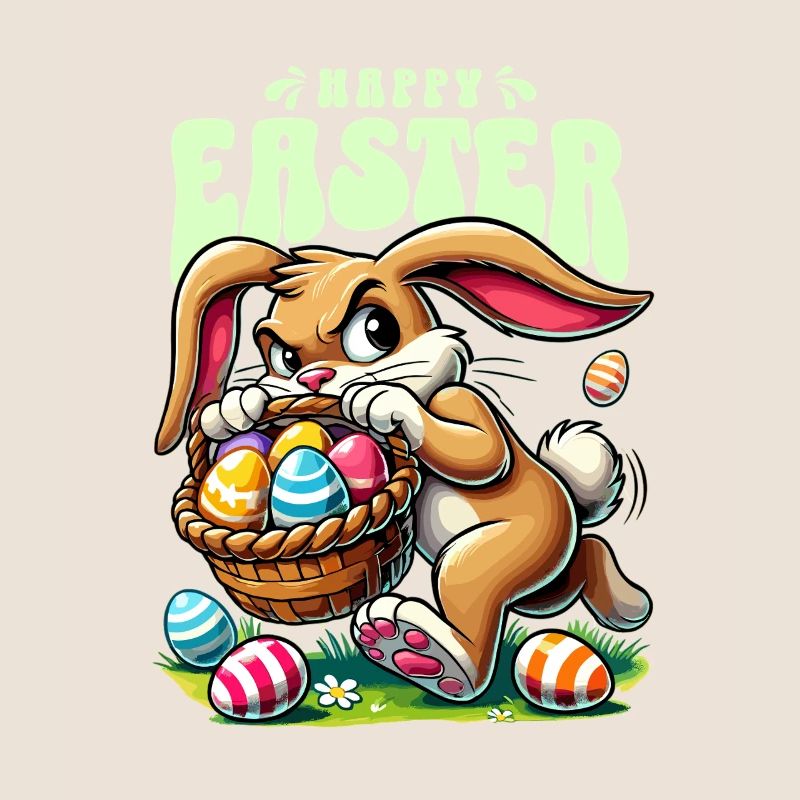 Happy Easter: Playful bunny with Easter eggs