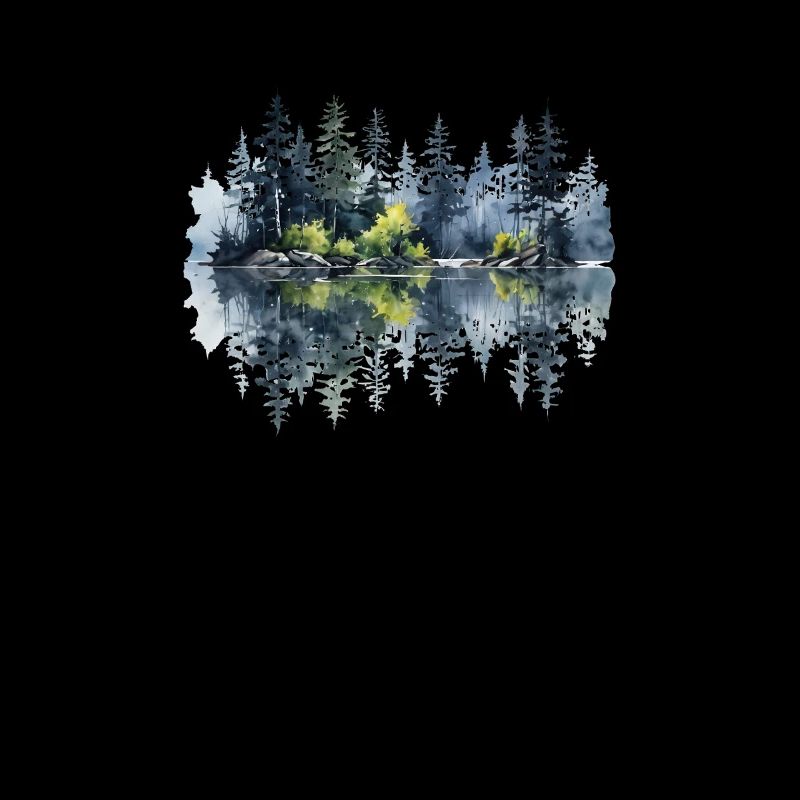 Watercolor Pine Reflection