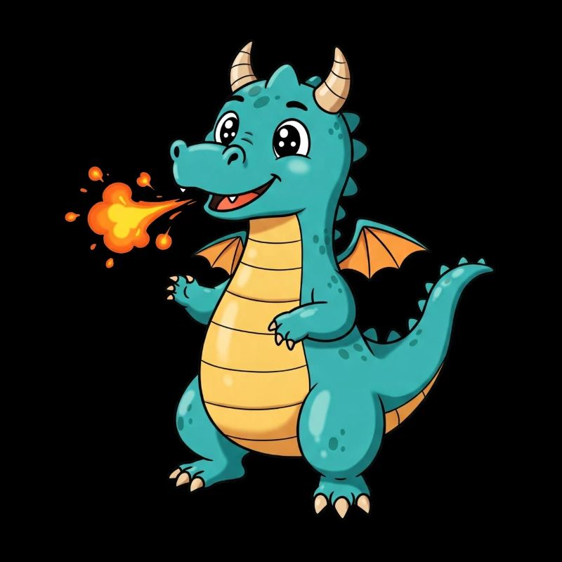 Dino Dessin Animé Dragon Avec Feu