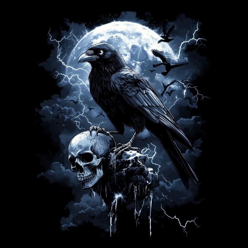 Corbeau Crâne Lune Gothique Noir Corbeau