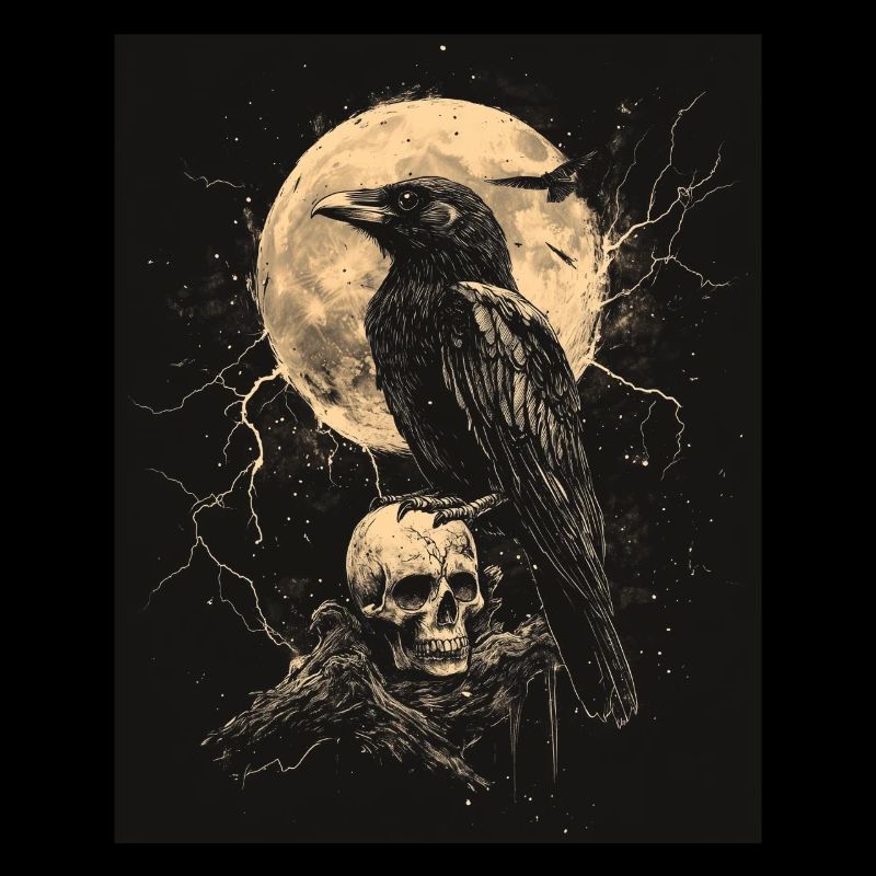 Raven Skull Moon Dark Gothic Black Crow