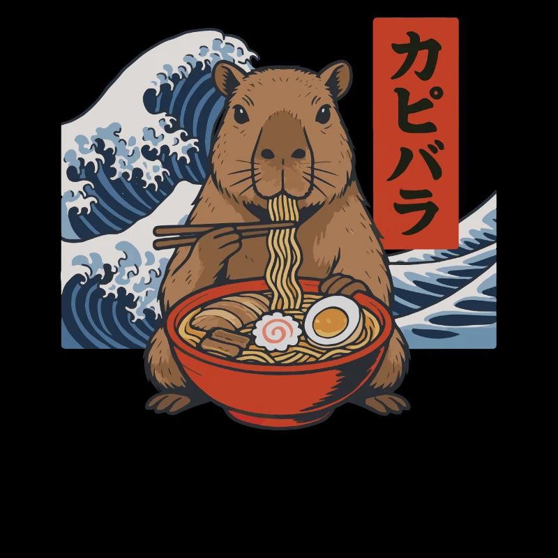 Capybara Ramen Bowl Chopsticks Japanese Wave