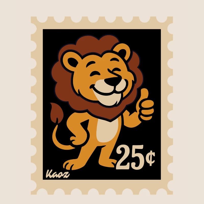 Lion amical sur un timbre-poste