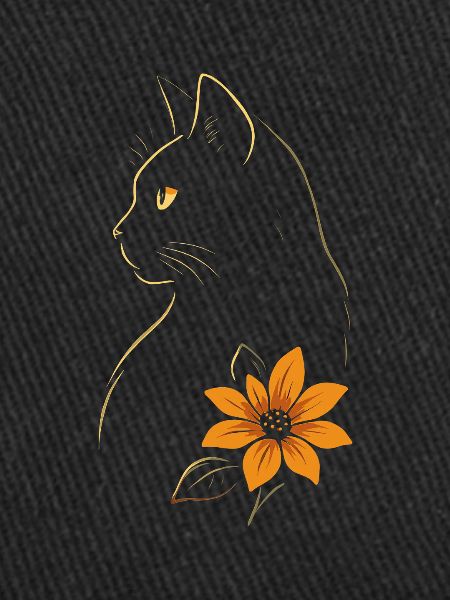Chat Dessiné Fleur