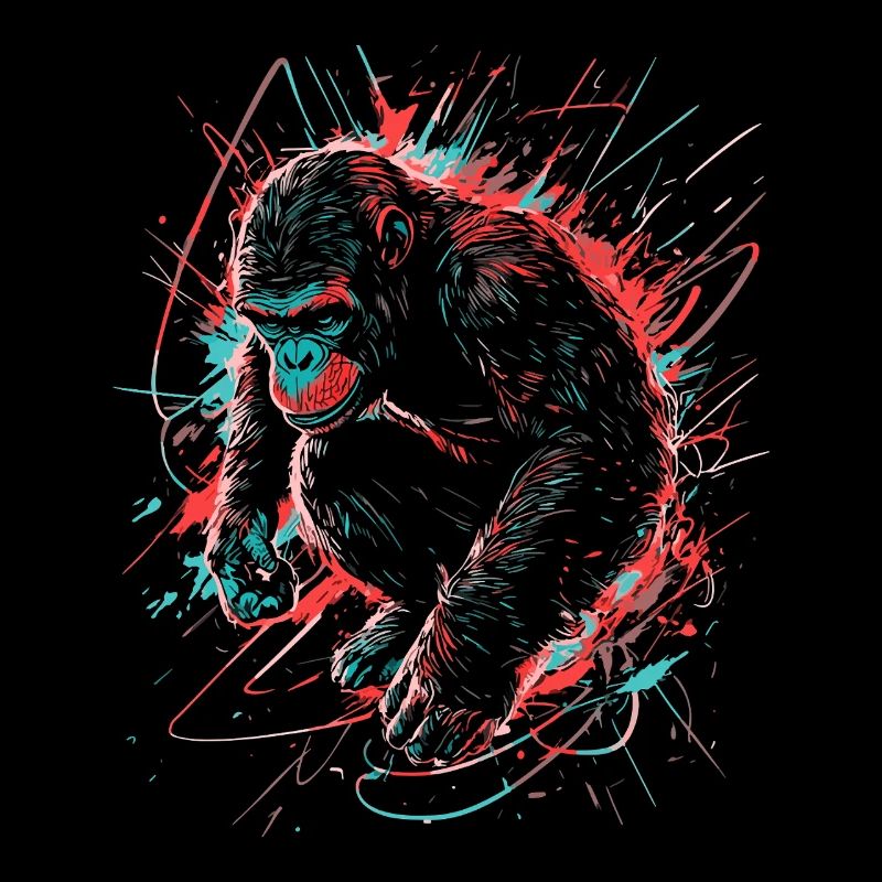 Monkey Gorilla Chimpanzee Neon Colorful Colorful