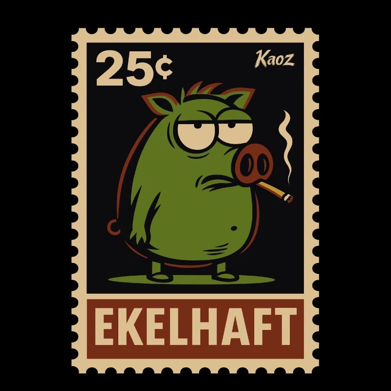 Grünes Schwein mit Blick Briefmarken Stil Ekelhaft
