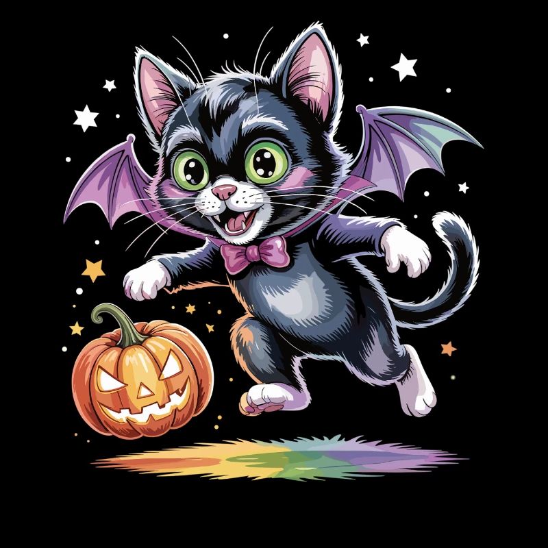 Chat chauve-souris avec citrouille