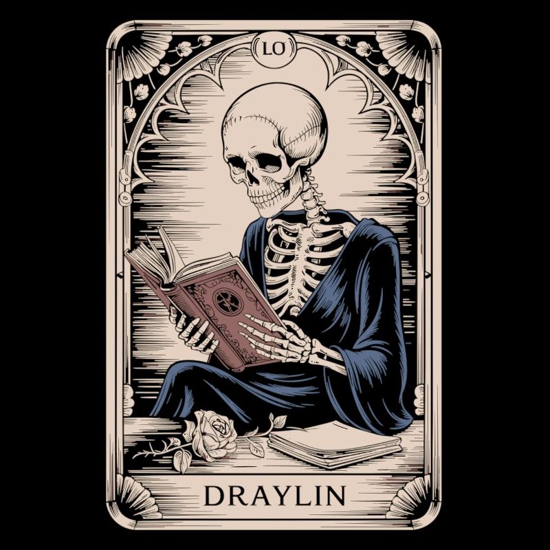 DRAYLIN Skeleton with Book Tarot Card