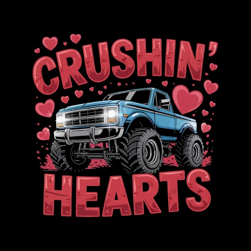 Valentinstag-Monstertrucks zerquetschen Herzen