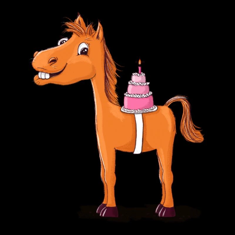Pferd oder Pony mit Geburtstagstorte