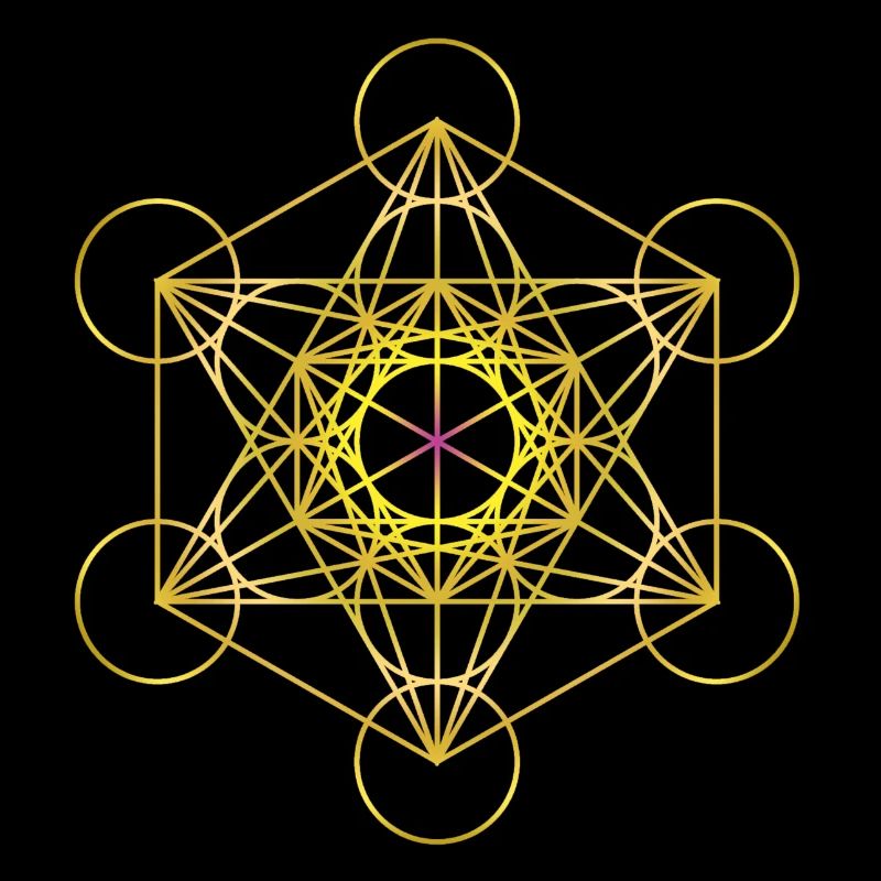 Cube de Metatron en or avec un centre rose