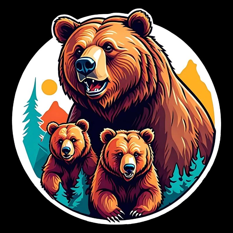 Grizzly Mama mit Kindern