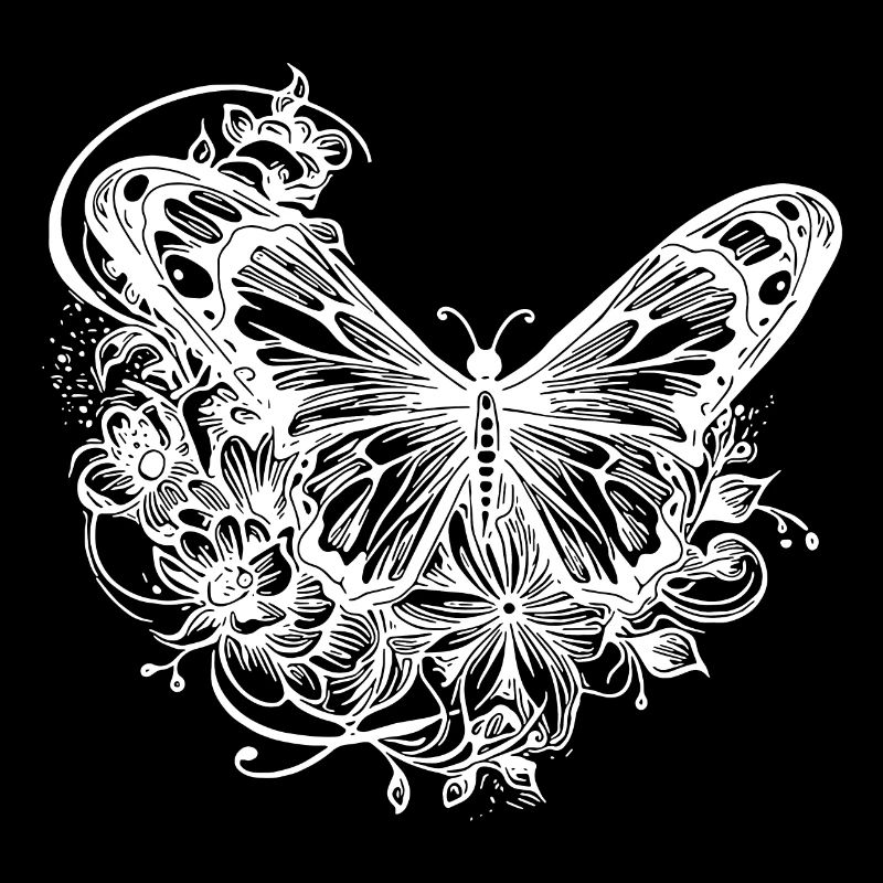 Papillon et fleurs dans le style tatouage