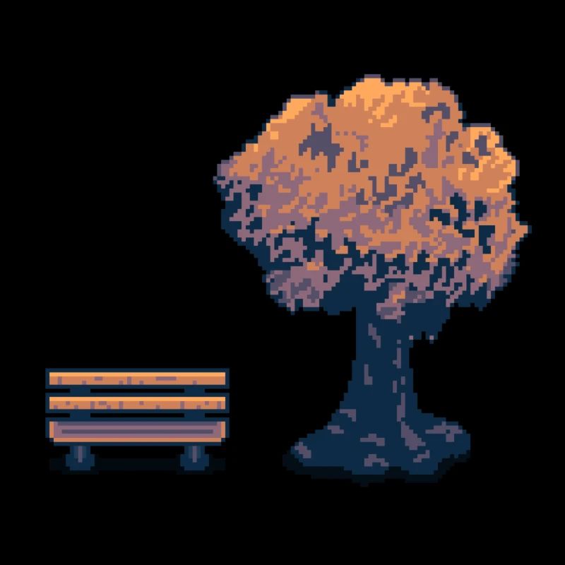 Pixel Tree and Bench Vintage
