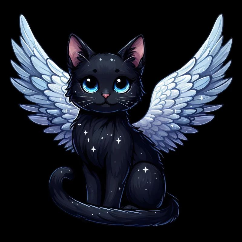 Schwarze Katze Engel mit Flügeln Gothic-Stil