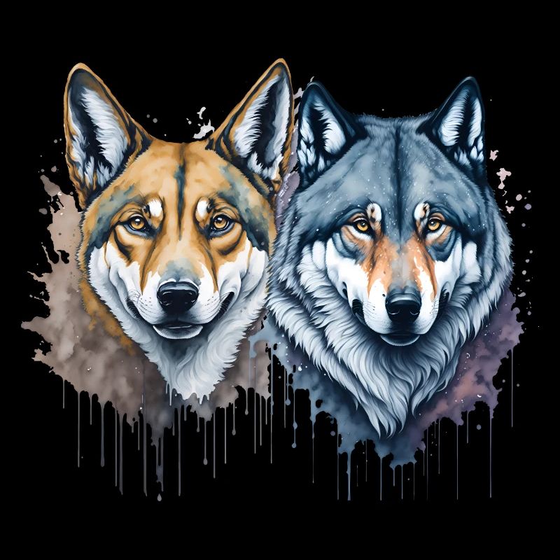 Aquarelle Wild Harmony Dingo et Loup