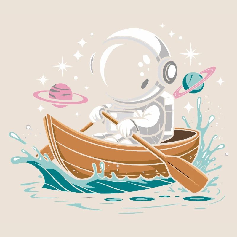 Ein Astronaut, Boot, Paddelboot