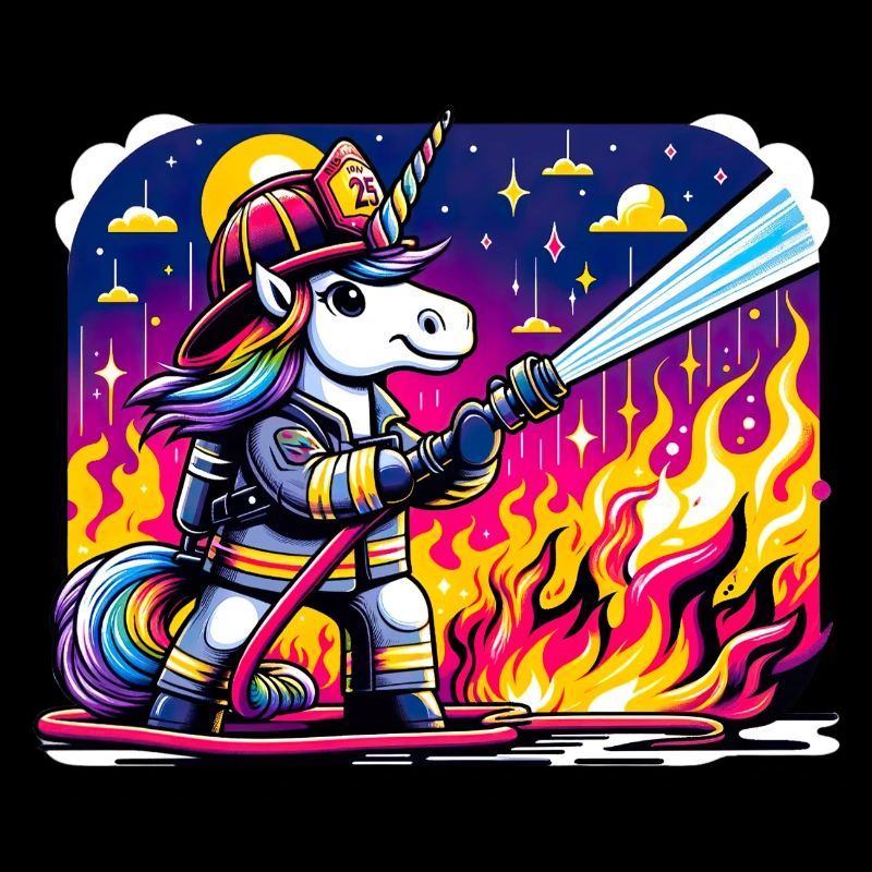 Lustiges Einhorn als Feuerwehrmann