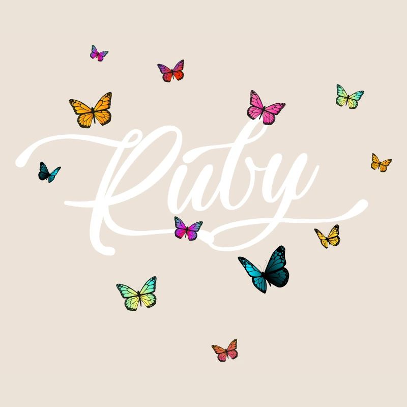 RUBY - Mädchen Name mit bunten Schmetterlingen