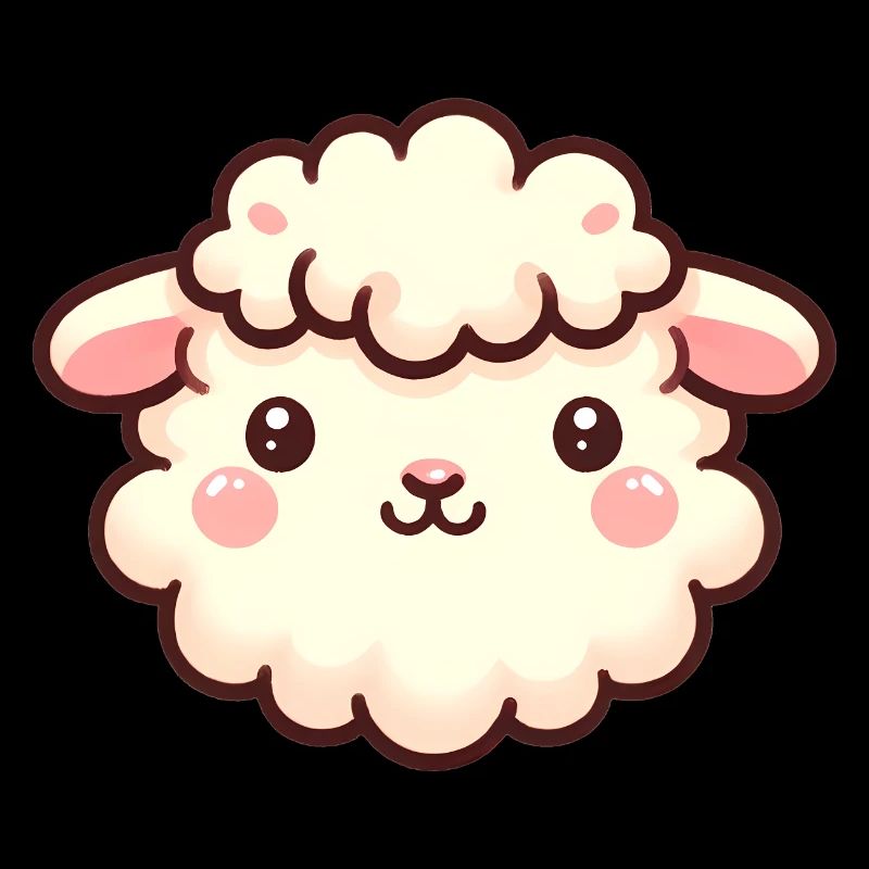 Cute Fluffy Sheep Face Cartoon Design
