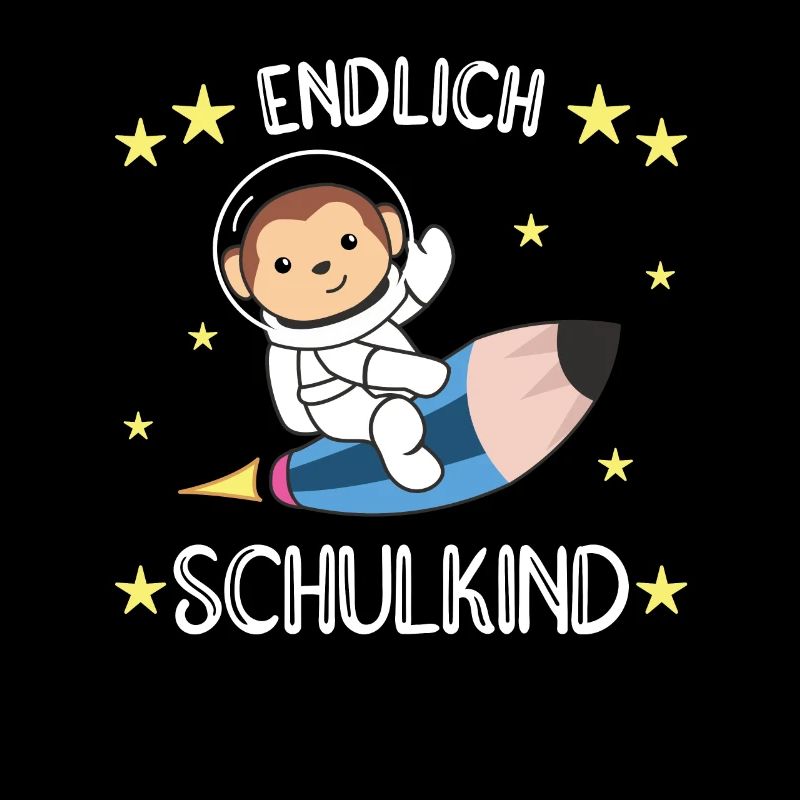 Endlich Schulkind Affe Schultüte Astronaut Rakete