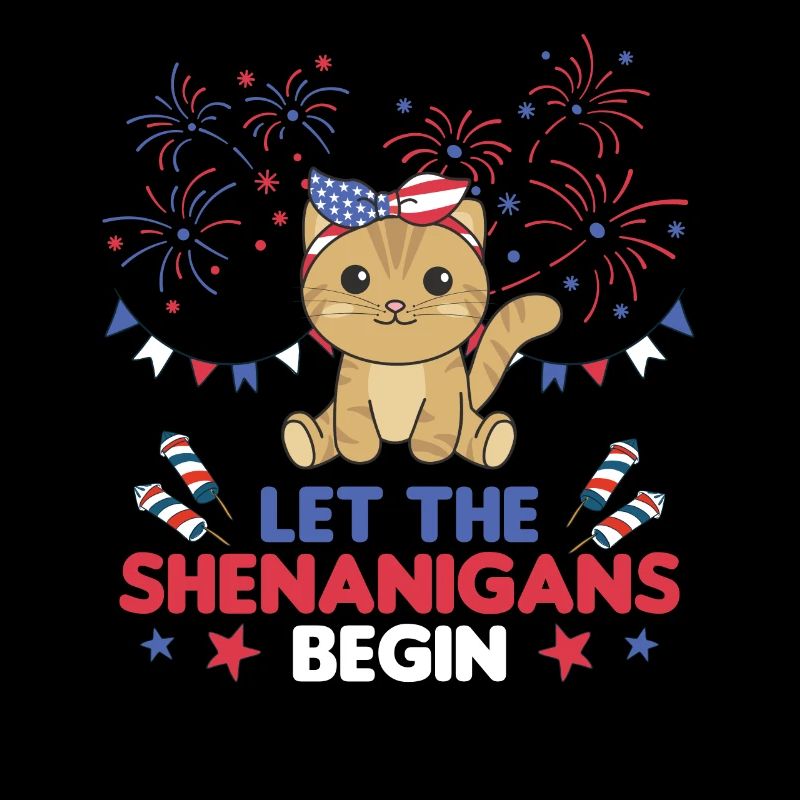 Joyeux 4ème chat mignon avec feux d’artifice Amérique
