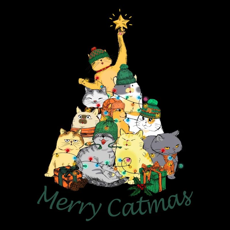 Katzen bilden eine Weihnachtsbaum Pyramidekinderki