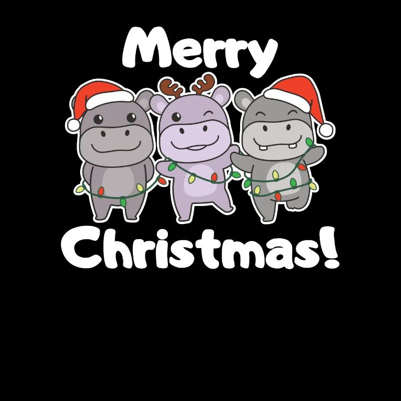 Hippopotames de Noël Animaux Mignons Hippopotames Joyeux Noël