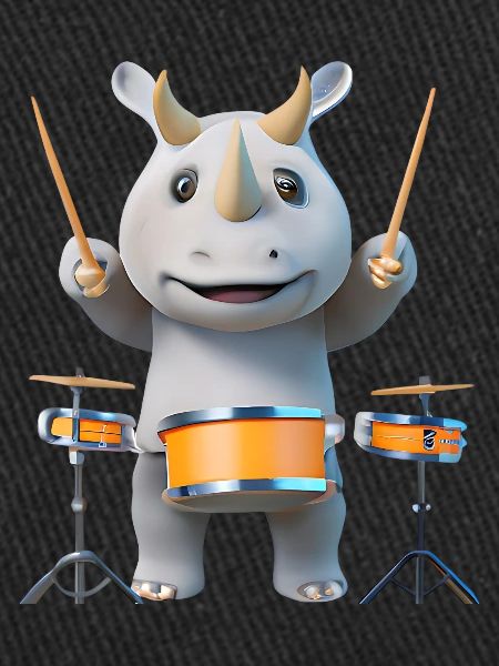 Drum-playing rhinoceros