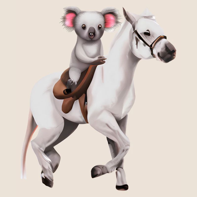 Koala auf einem Pferd