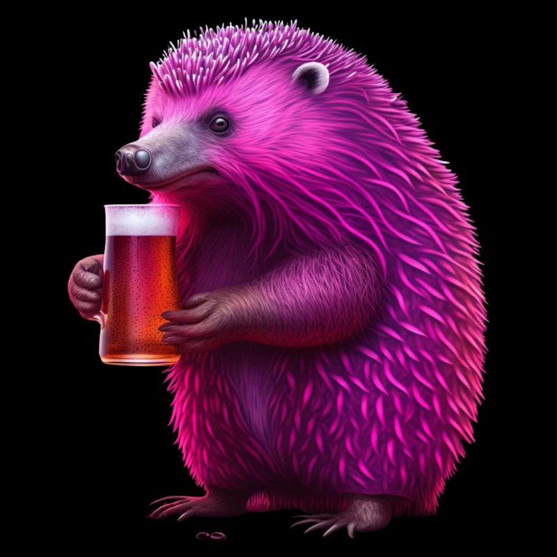 Igel Neon Pink Magenta mit Bier