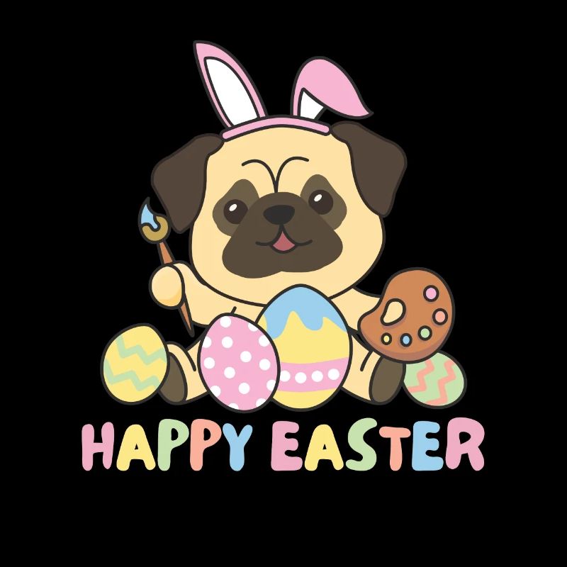 happy easter süßes Mops Ostern mit Ostereiern