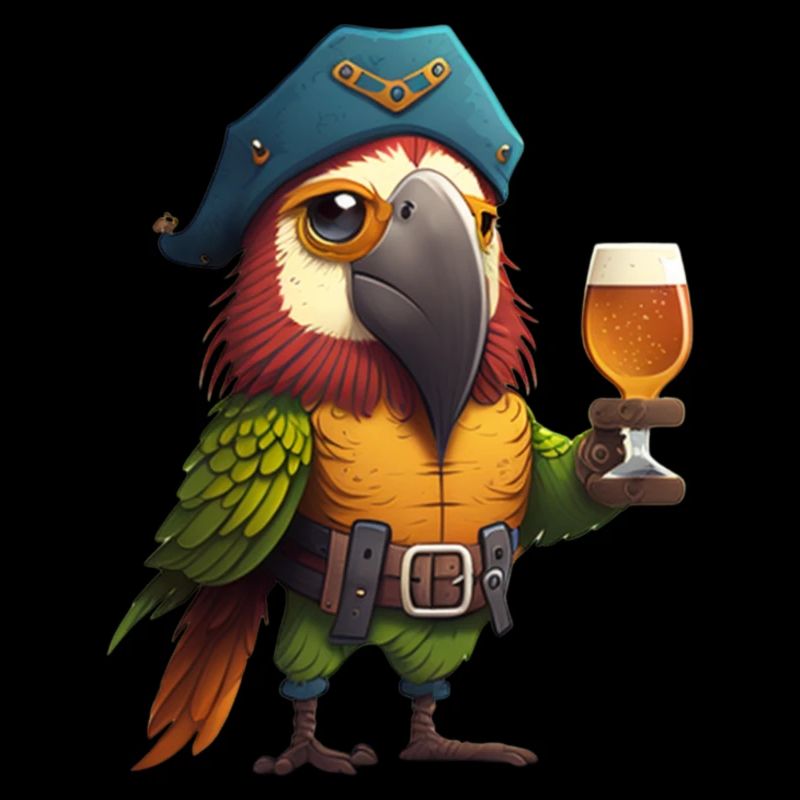Perroquet pirate buvant une bière
