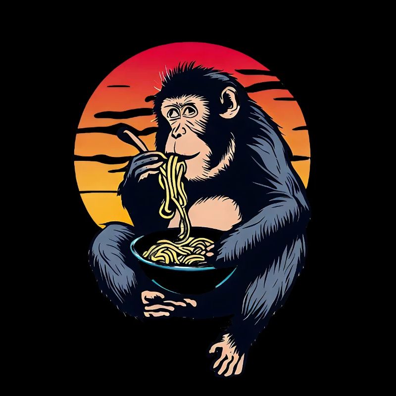 Ramen de chimpanzé au coucher du soleil