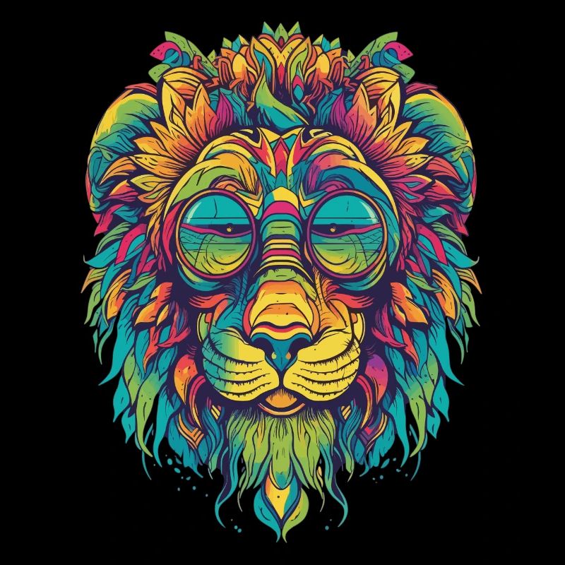 Colorful Lion LSD Psychedelic Design High