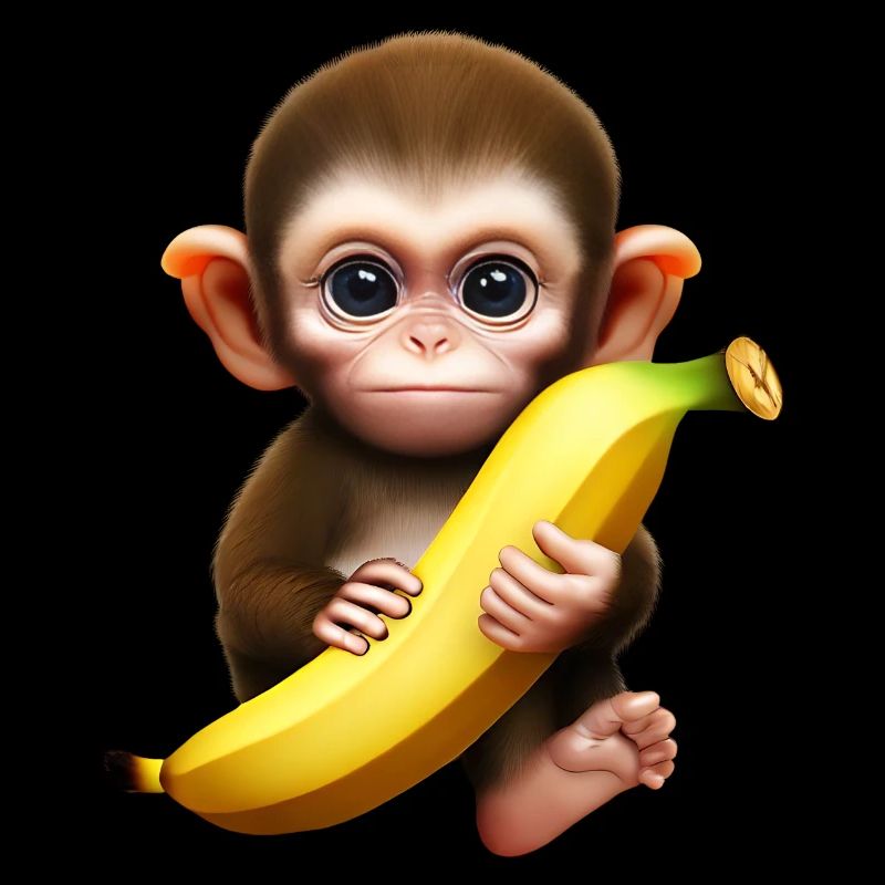 Singe mignon avec banane géante