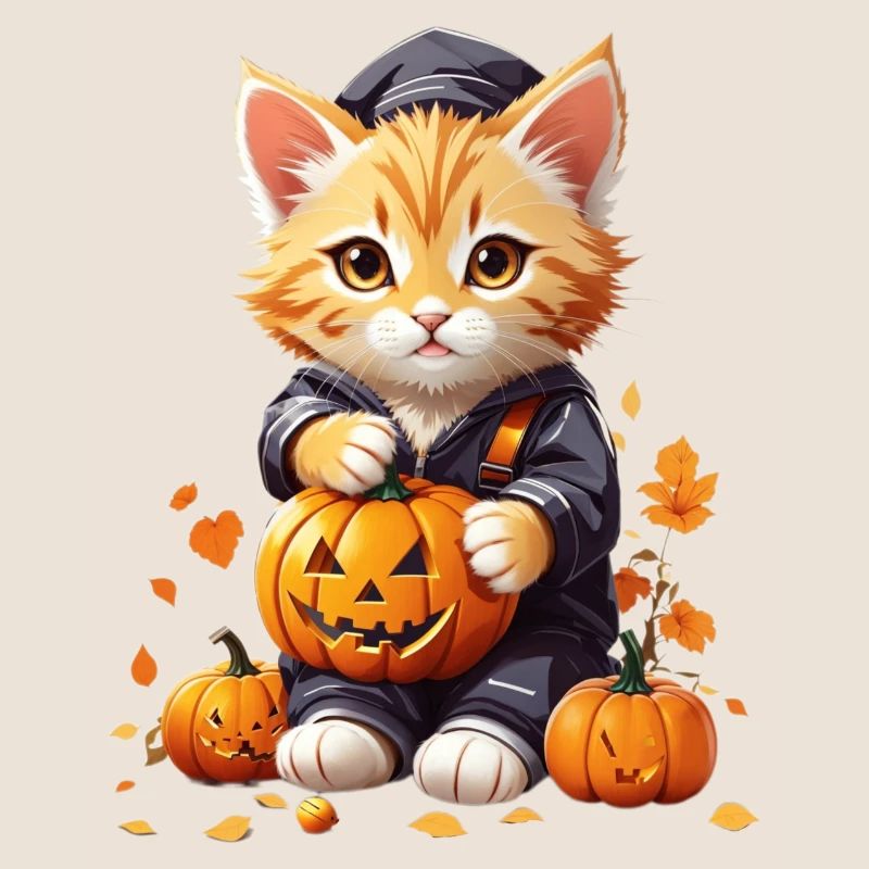 Cute cat with pumpkin