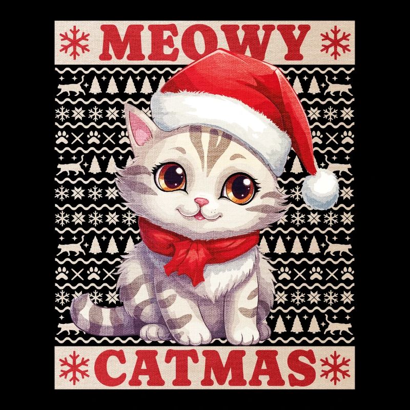 Chat Noël Joyeux Miaou Catmas Laide Mignon