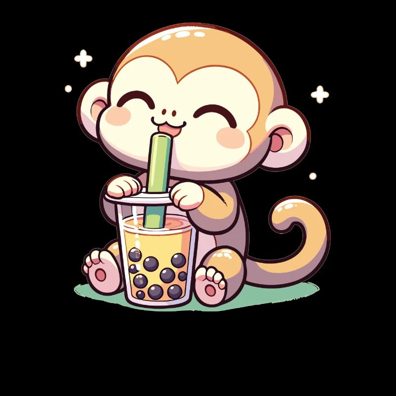 Kawaii Bubble Tea Boba Cappuccino Monkey