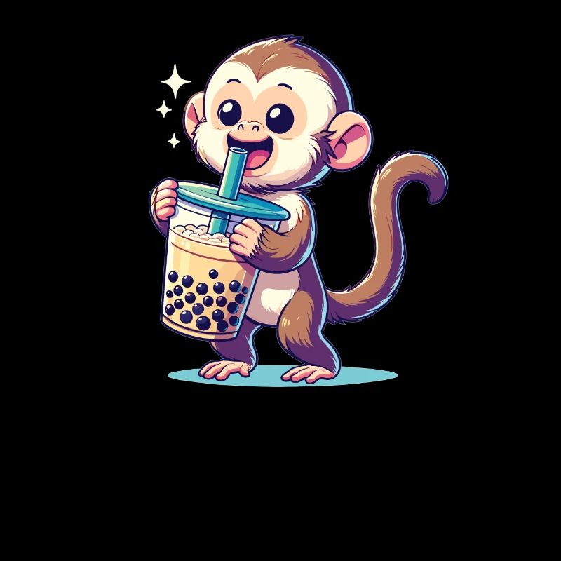 Kawaii Bubble Tea Boba Cappuccino Monkey