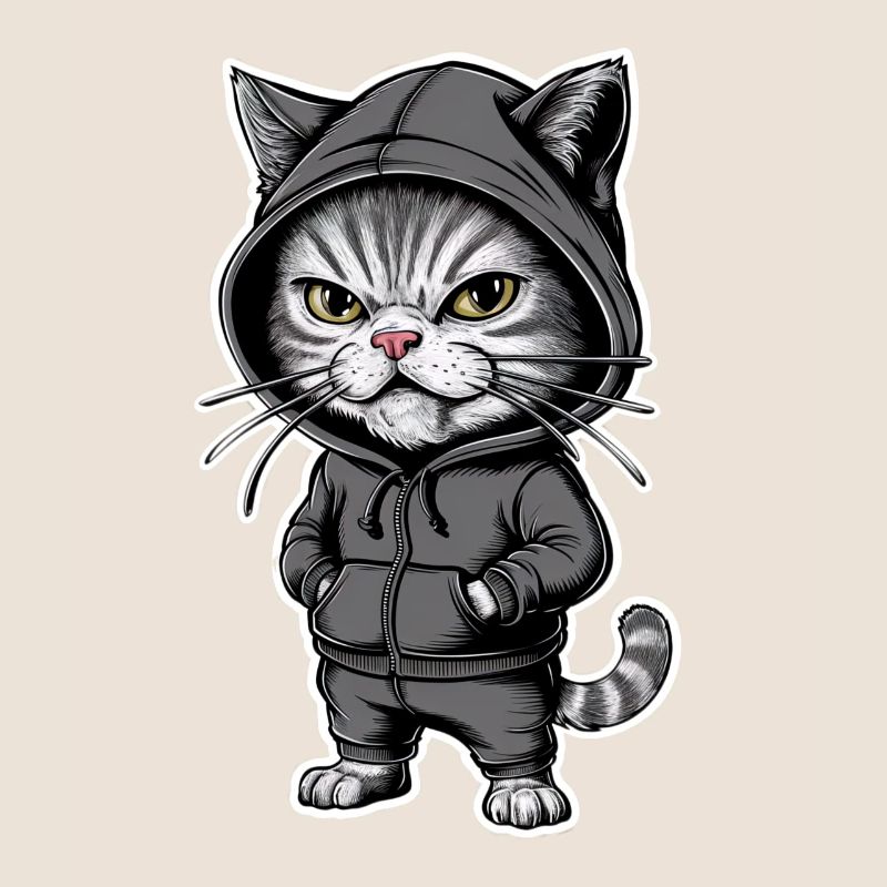 Chat en colère agacé dans un sweat à capuche élégant
