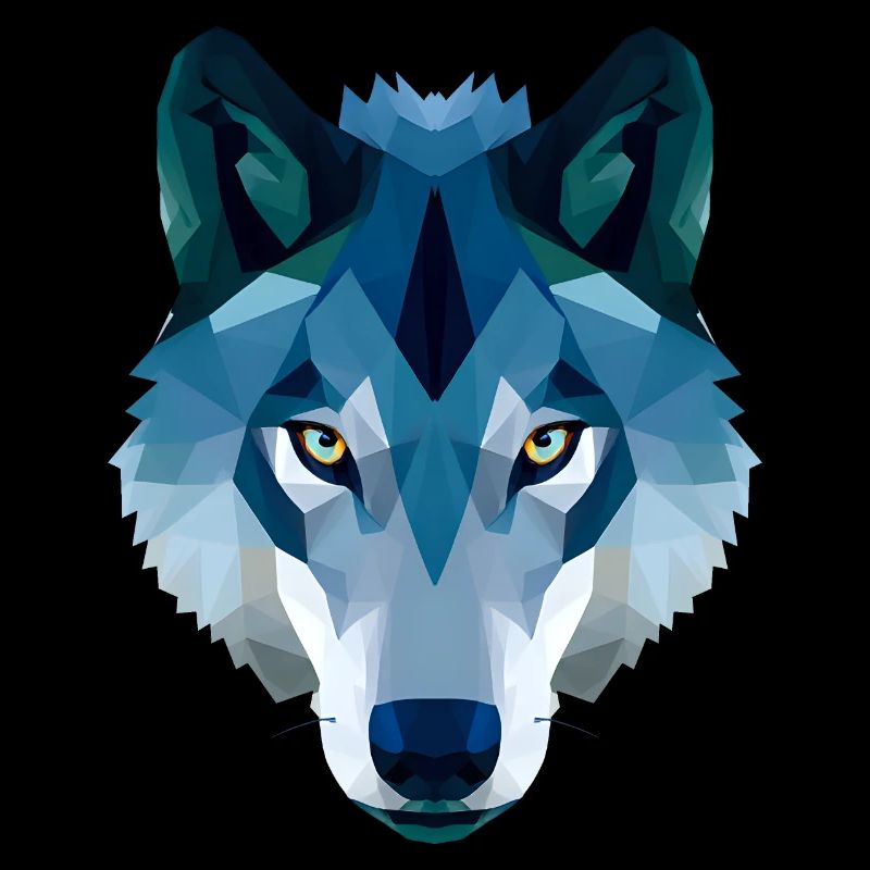 low polygon wolf in blue and white
