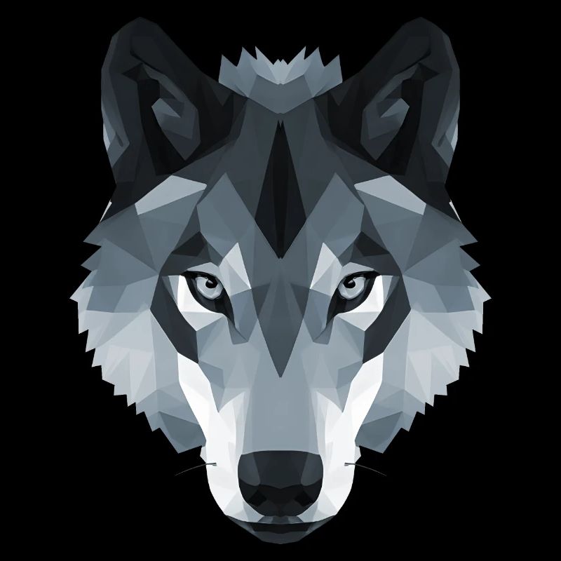Tête de loup bas polygone en noir et blanc