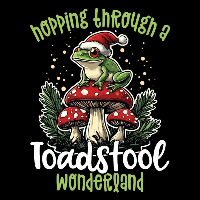 Joyeux Noël, grenouille sur champignon cottagecore